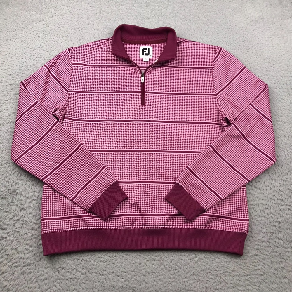Footjoy FJ 1/4 Zip Golf Pullover Womens M Pink Houndstooth Performance Mid Layer